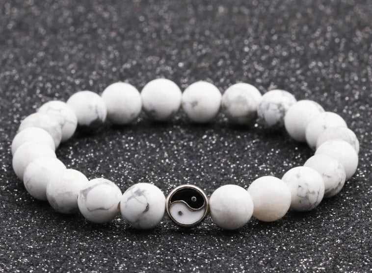 White/Gray Stone Bracelet & Yin Yang Charm