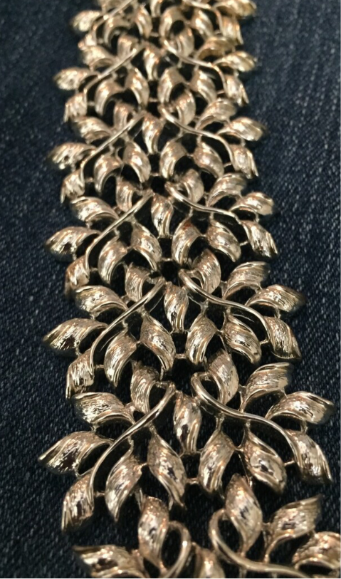Great Silver Leaf Link Bracelet 60s Vintage