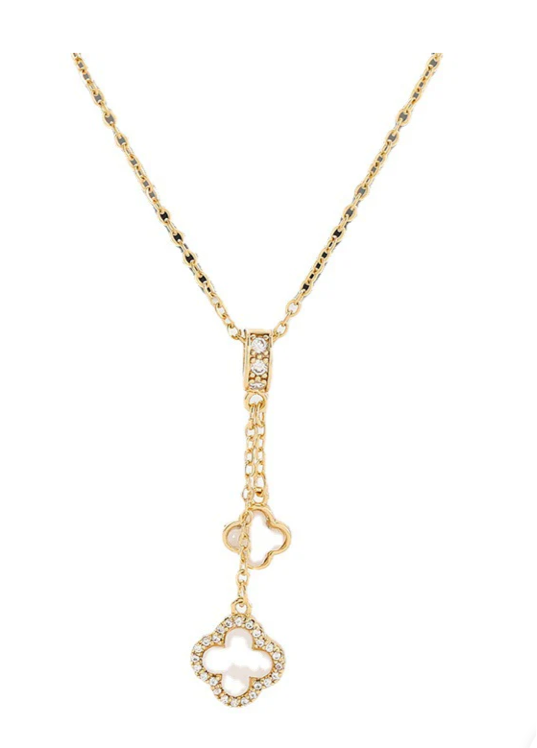 Titanium Steel Double Clover 18K Gold Plated Necklaces White