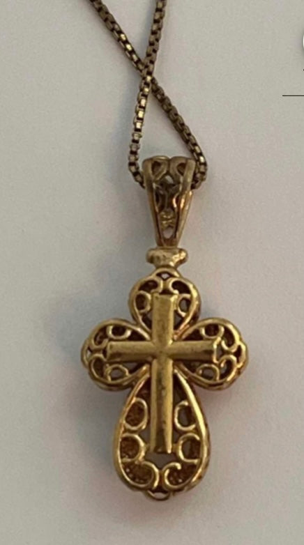 Vintage Avon faux moonstone reversible heart cross pendant necklace.