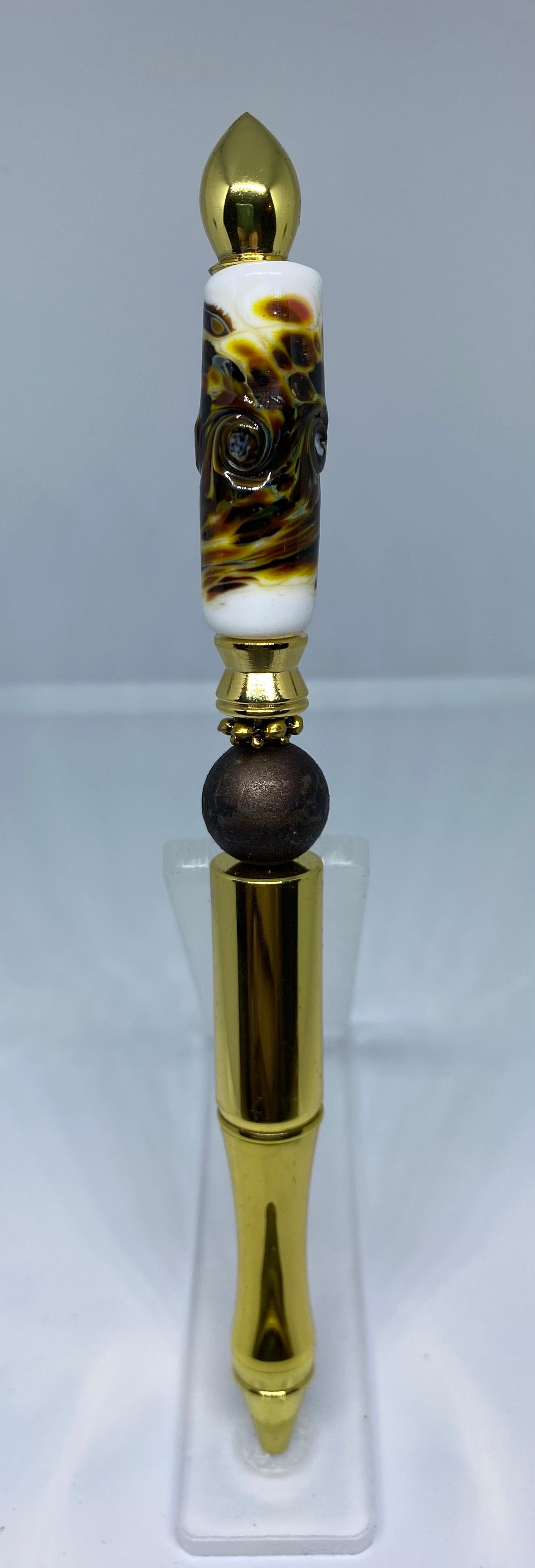 Write In Style! Gold Pen, Unique Brown Abstract Beads & Accents. New