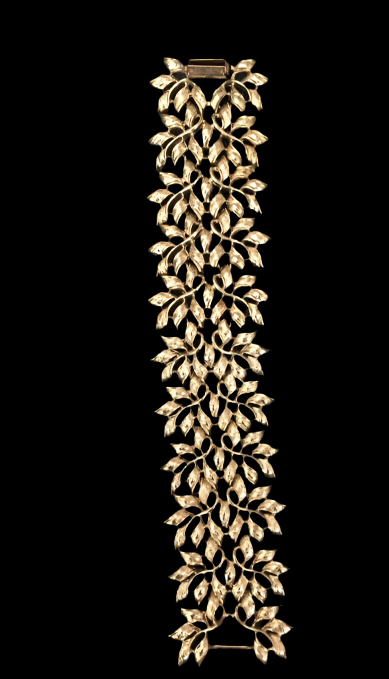 Great Silver Leaf Link Bracelet 60s Vintage