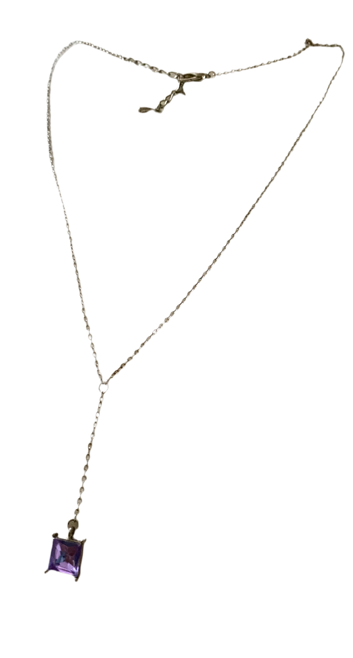 Vintage Sterling Silver Lariat Style W/Amethyst Drop