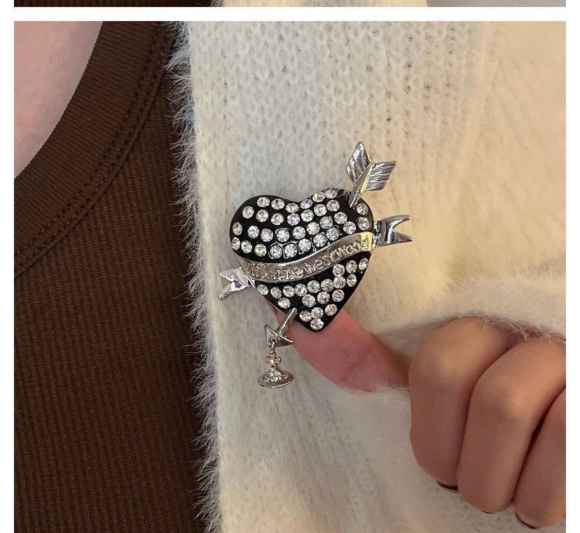 White/Rhinestone Heart Brooch