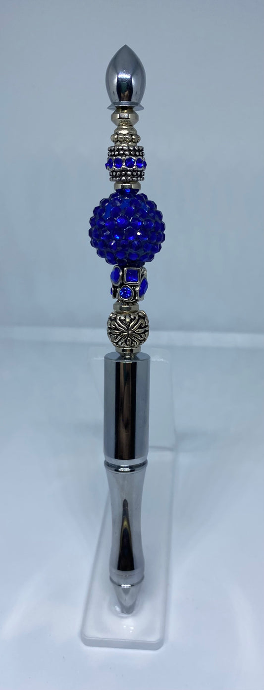 Write In Style! Silver Pen, Royal Blue Rhinestone Accents. New