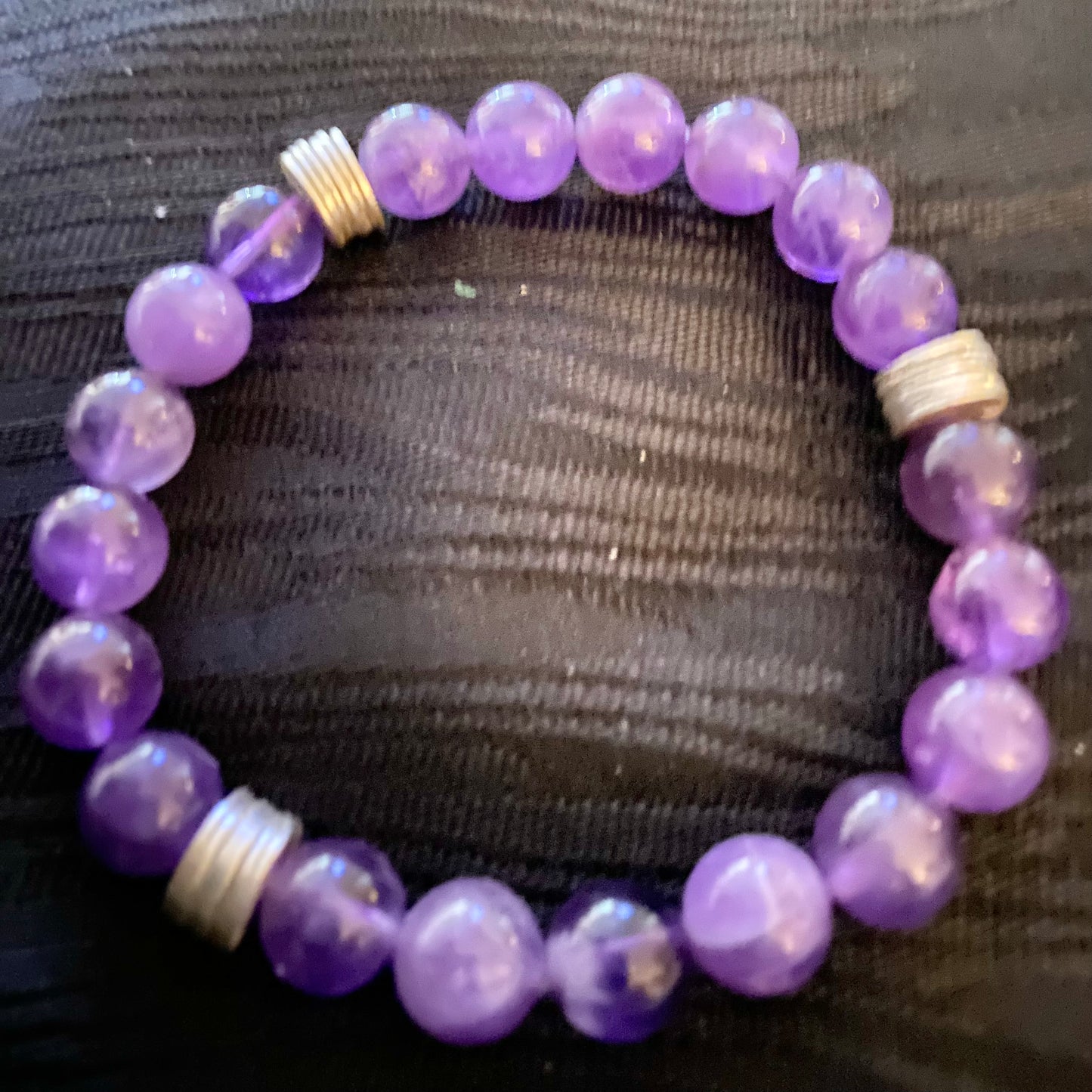 Amethyst Bracelet, Natural Stone & Silver Spacer Beads.