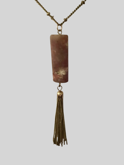 Smokey Red Marble Simple Bar Pendant, Ball & Bar Chain