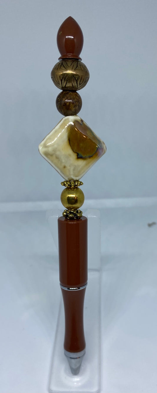 Write In Style! Brown Pen, Ivory & Gold Accents. New!