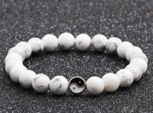 White/Gray Stone Bracelet & Yin Yang Charm