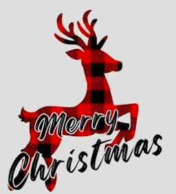 Youth/Adult Shirt Transfer Red Plaid Reindeer Merry Christmas CH-410