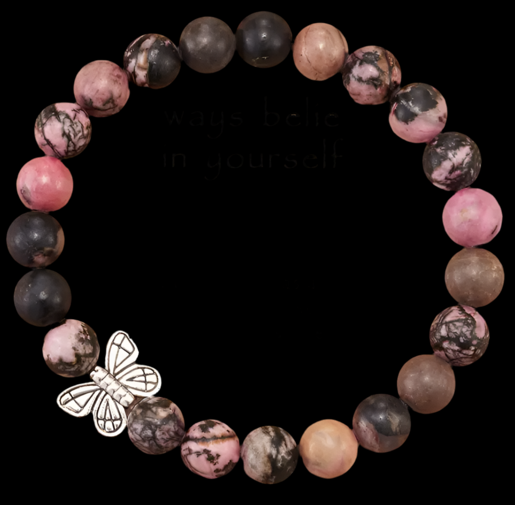 Butterfly Bracelet Natural Stone, Dark Rose