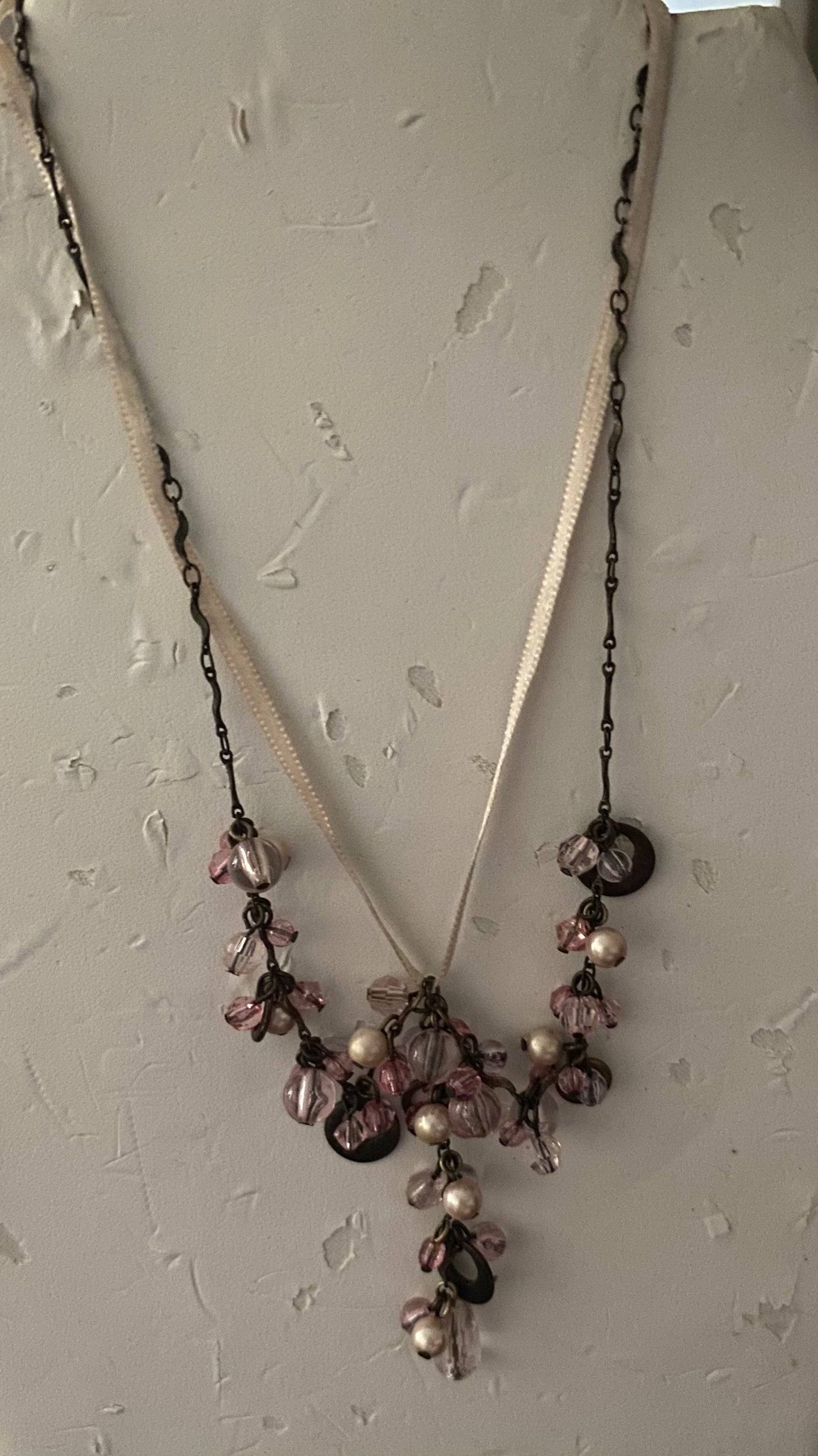 Antique Gold Purple Pearl & Pink Glass Bead
Necklace