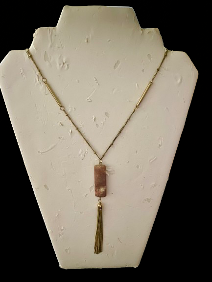 Smokey Red Marble Simple Bar Pendant, Ball & Bar Chain