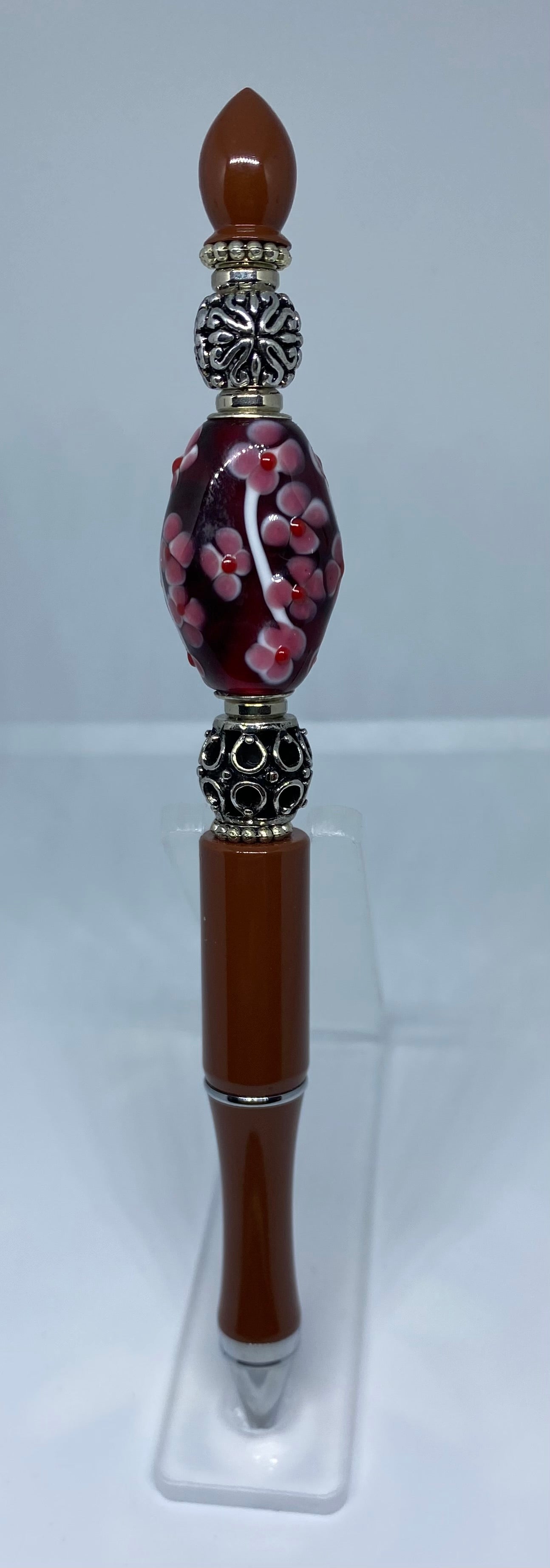 Write In Style! Brown Pen, Silver, Brown & Pink Accent Beads. New