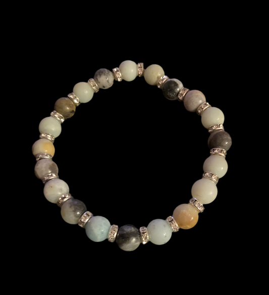 Amazonite Bracelet, Natural Stone & Rhinestone Rondel Spacers