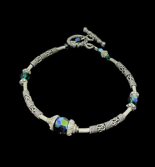 Sterling Silver & Swarovski Emerald AB Crystal Bracelet.