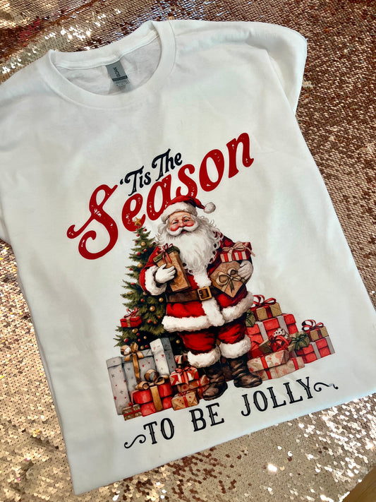 Tis The Season Santa by Tree Size XL White Shirt