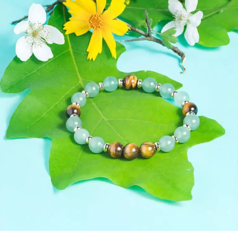 Natural Stone Beaded Bracelet Elegant Tiger Eye & Green Aventurine.