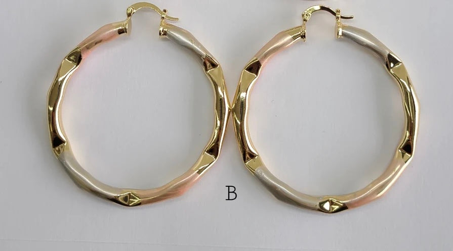 Laminated Gold Three Tone Hoops