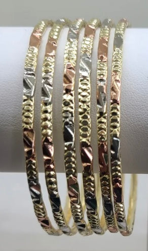 Set of 6, 2.5MM TRI-TONES BANGLES