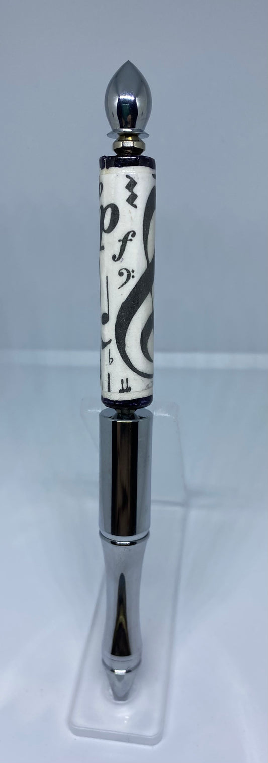 Write In Style! Silver Pen, Musical Notes Tube Bead. New