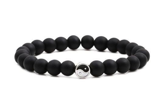 Black Matte Stone Bracelet & Yin Yang Charm