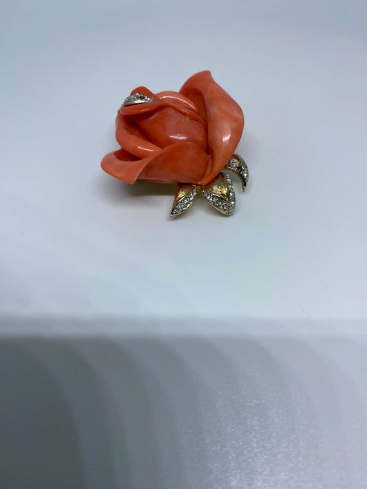 Vintage Coral Rose Brooch