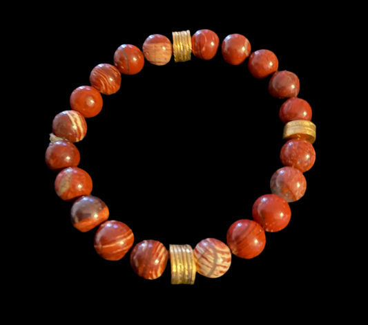 Bloodstone Bracelet, Natural Stone & Goldtone Spacers.