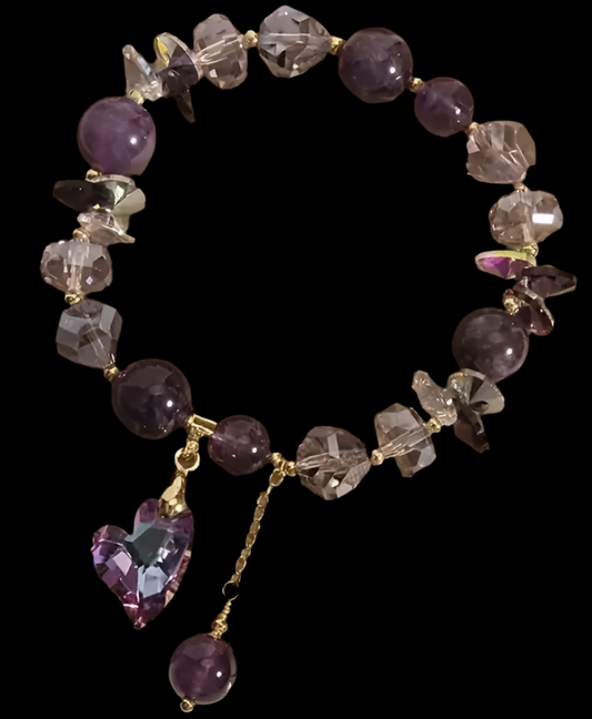 Elegant Amethyst Bracelet With Crystal Heart Love Pendant