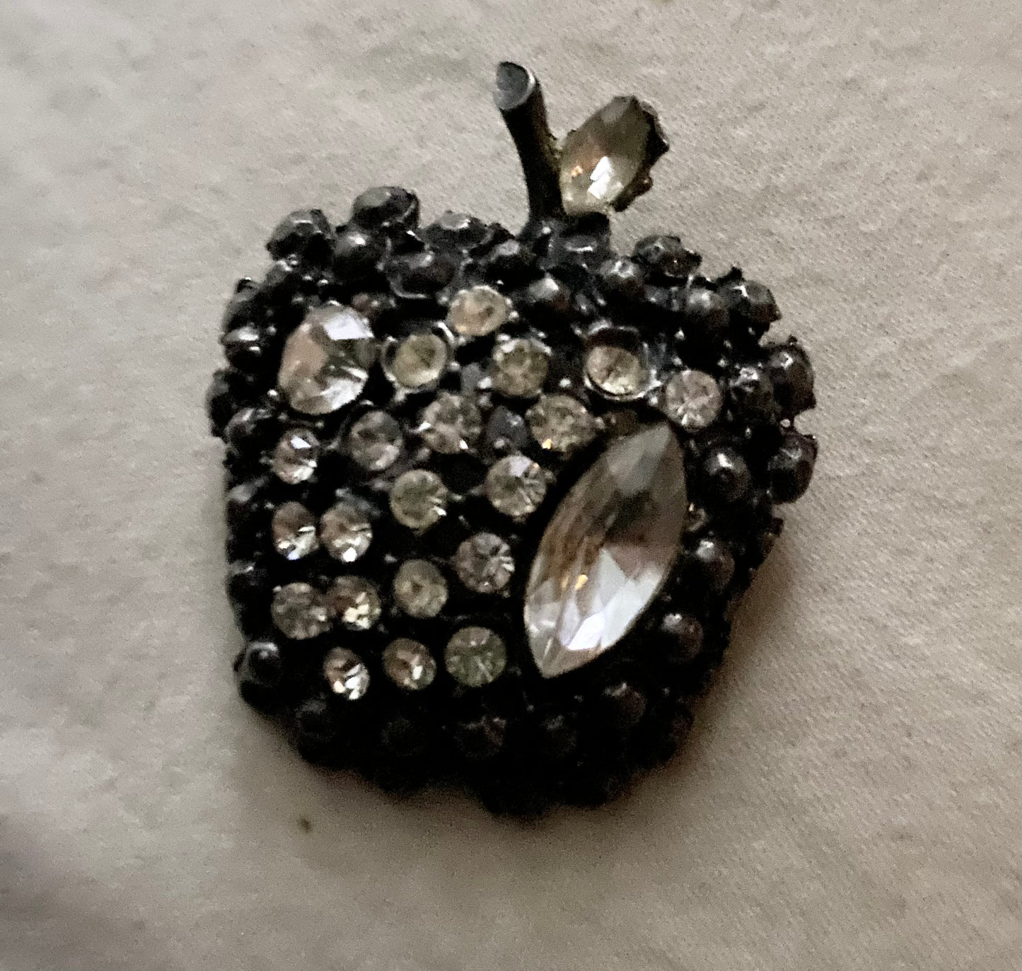Silver, Green & Clear  Rhinestones,  Apple Shape Brooch
