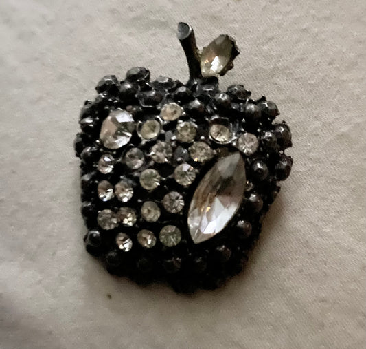Silver, Green & Clear  Rhinestones,  Apple Shape Brooch