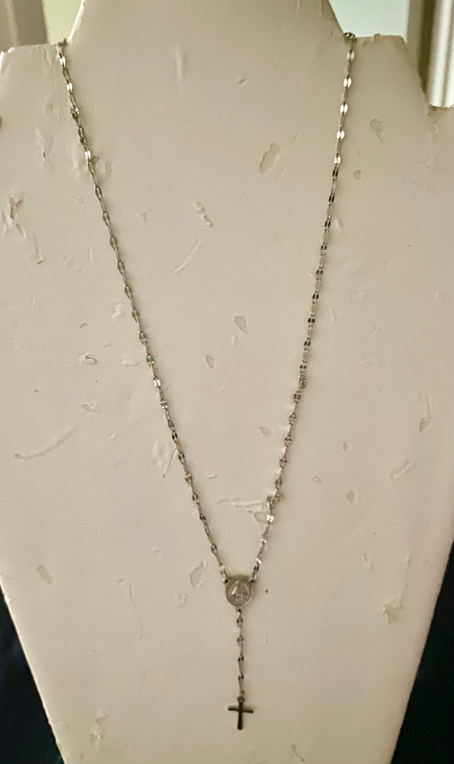 Dainty Silver Rosary Necklace