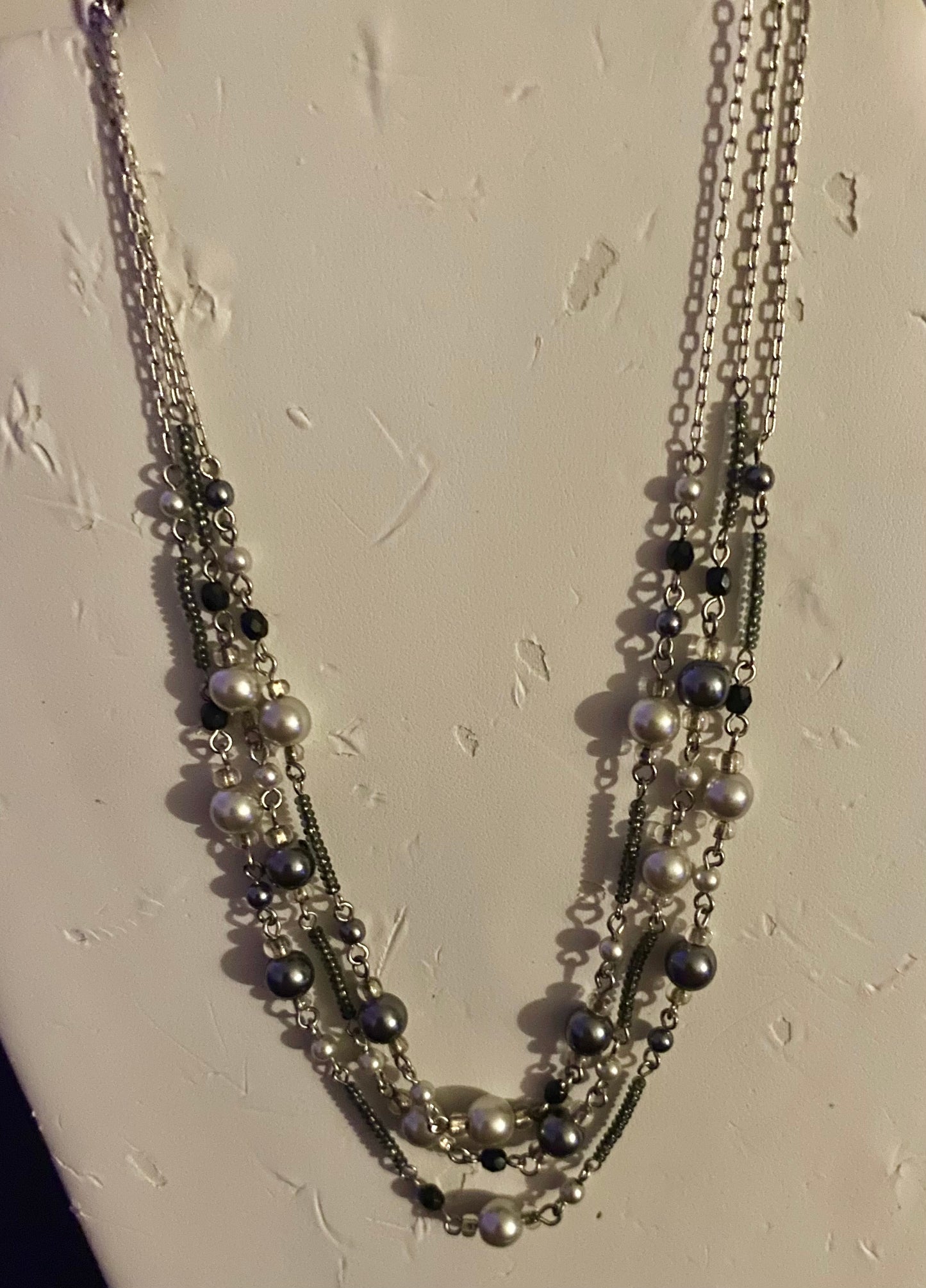 Vintage Black & White Pearl Multi Strand Necklace.