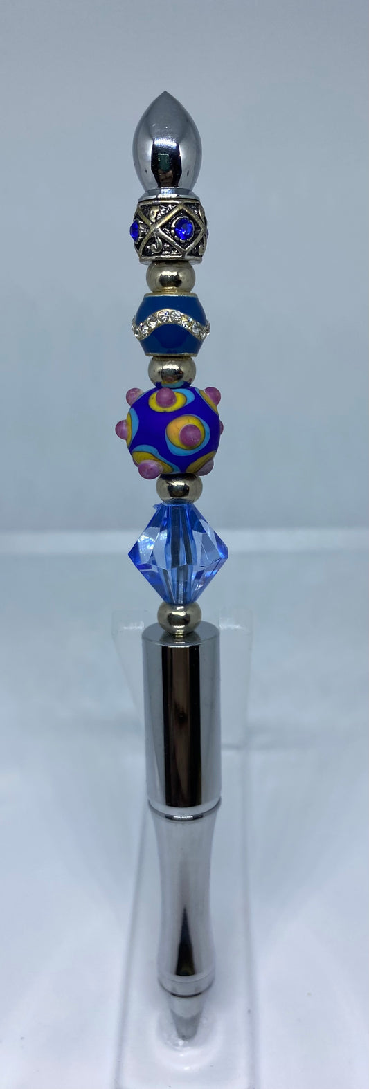 Write In Style! Silver Pen, Blue & Silver Accents. Unique Beads. New