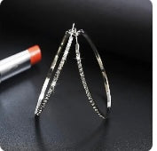 Large Silvertone & Rhinestone Hoops