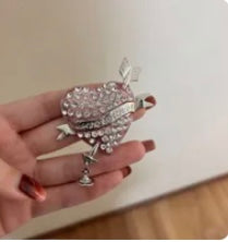 White/Rhinestone Heart Brooch