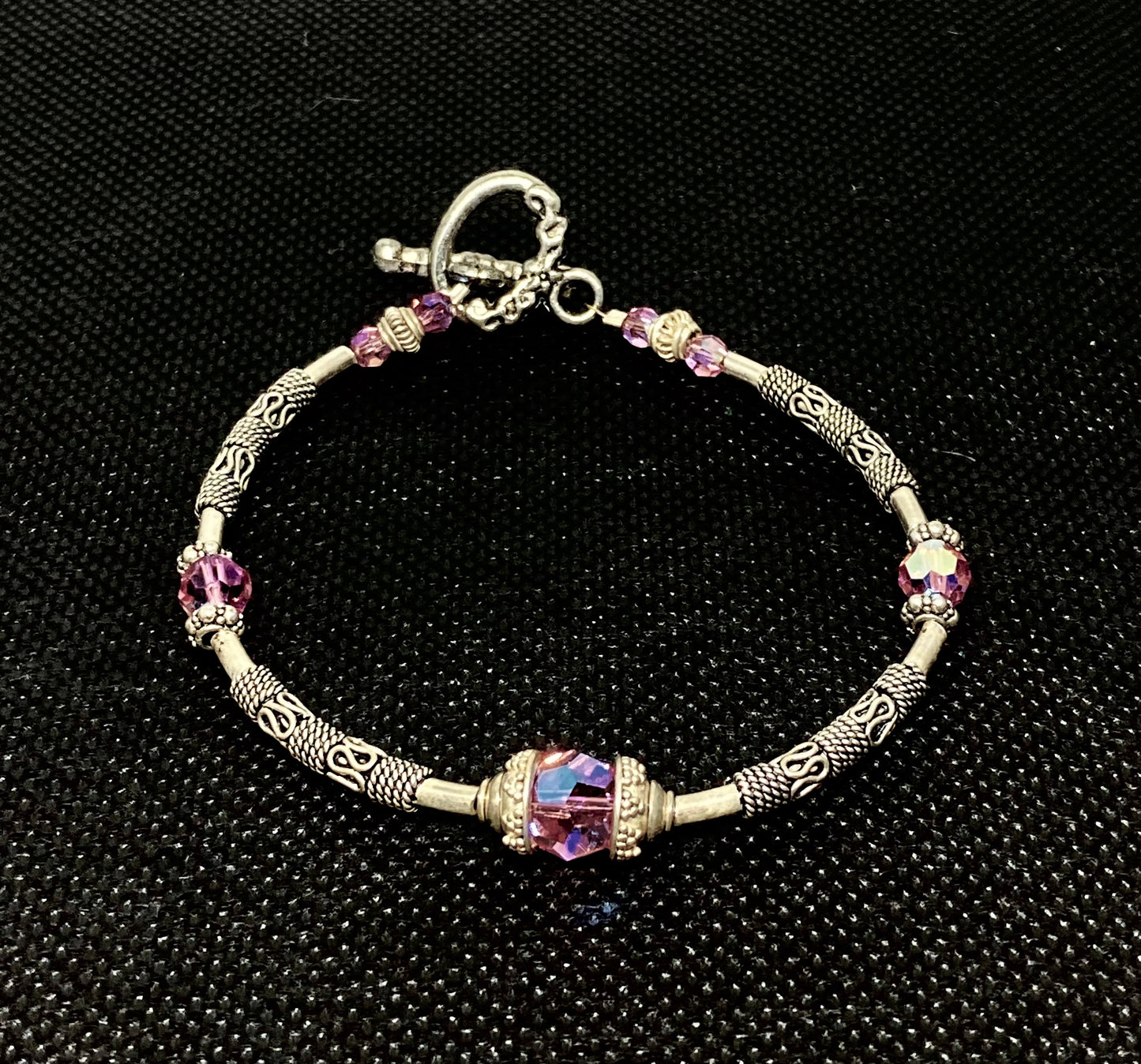 Beautiful Sterling Silver & Pink Swarovski Crystal Bracelet. Handmade.