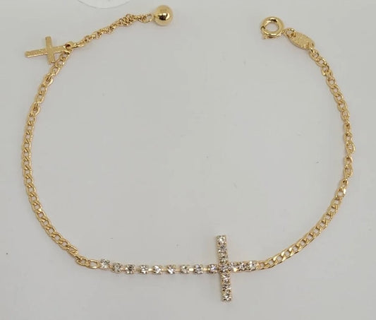 Laminated Gold Curb Link Cross Bracelet