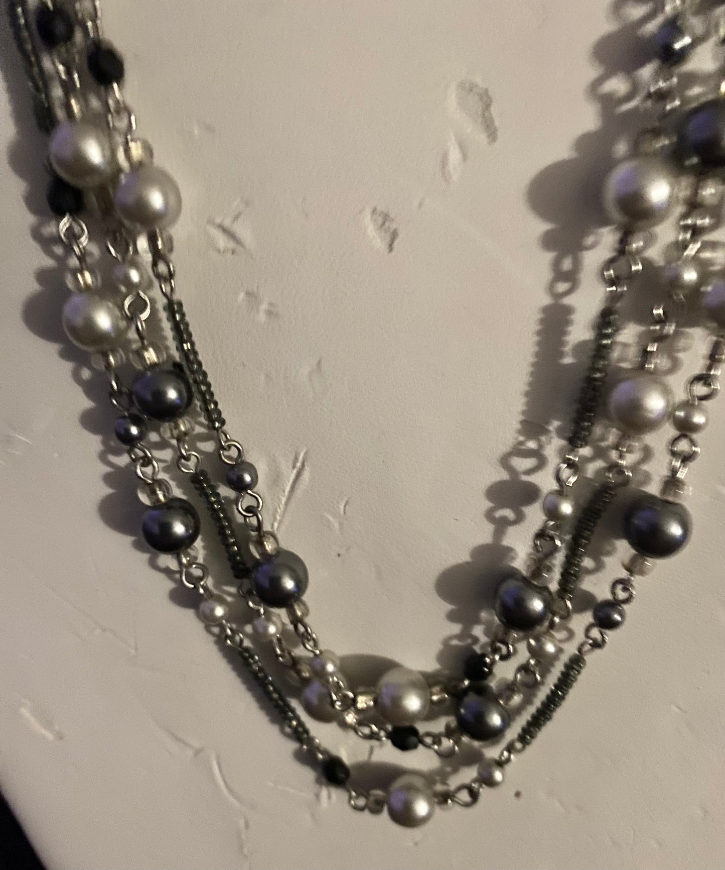 Vintage Black & White Pearl Multi Strand Necklace.