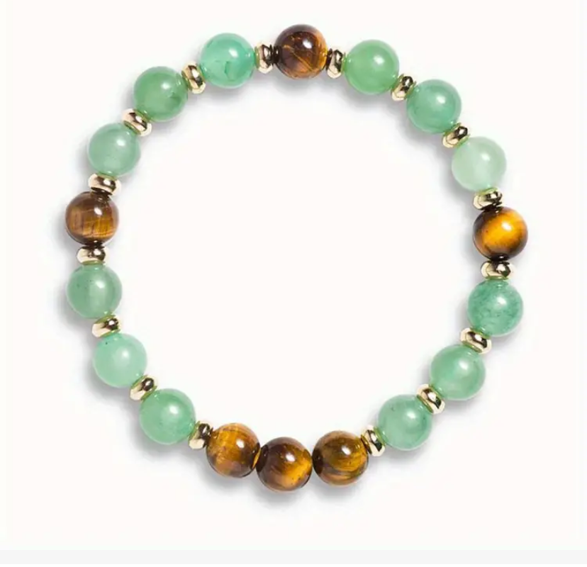 Natural Stone Beaded Bracelet Elegant Tiger Eye & Green Aventurine.