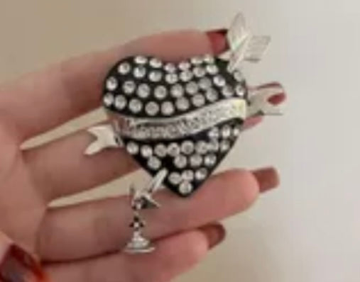 Black Jeweled Heart Brooch