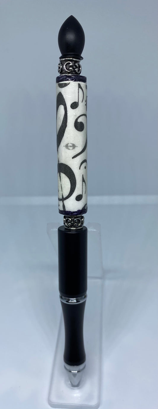 Write In Style! Black Pen, Musical Notes Tube Bead. New