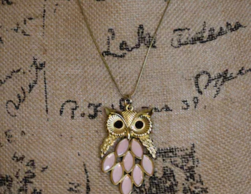 Vintage Owl Necklace Antique Gold Finish