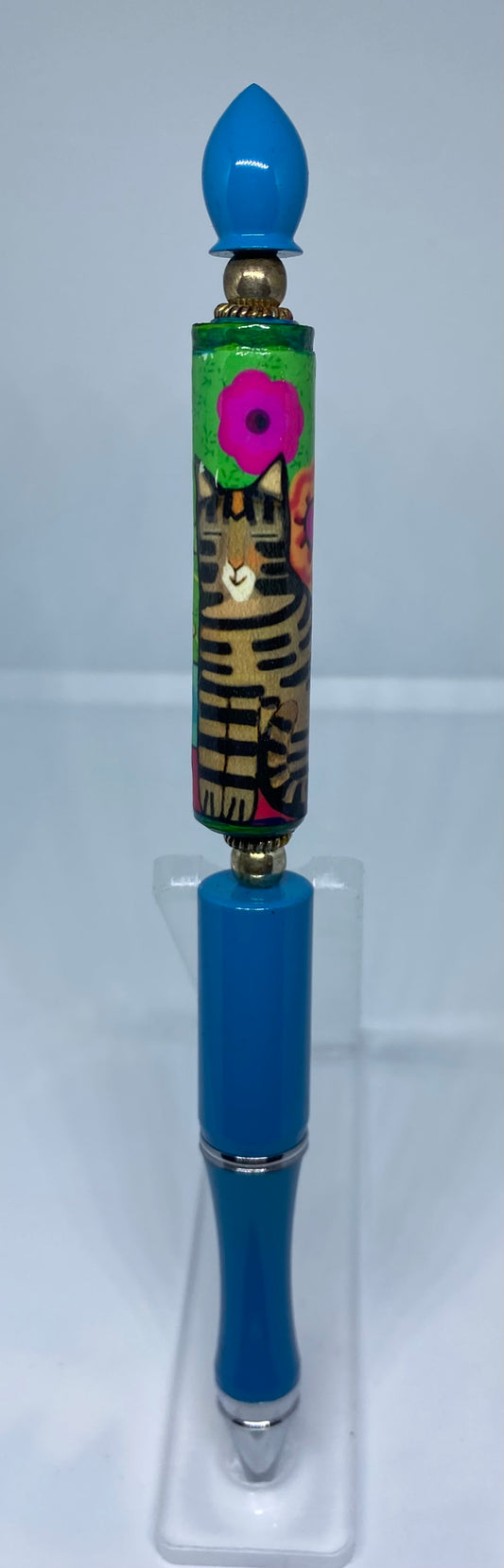 Write In Style! Blue Pen, Cat Tube Bead, Purrfect! New