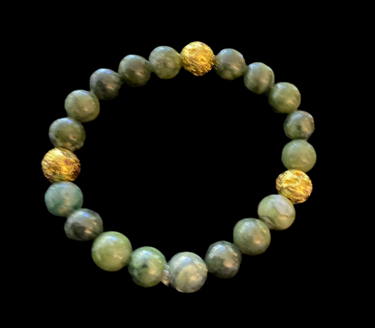 Jade Bracelet, Natural Stone & Goldtone Spacers