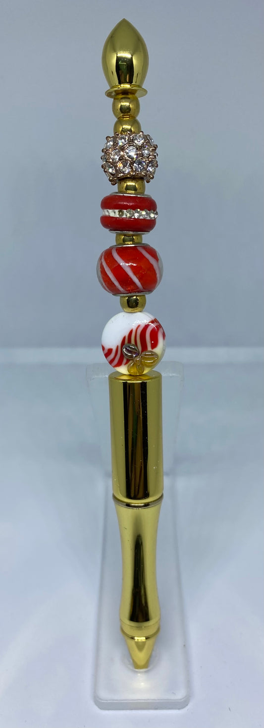 Write In Style! Gold Pen, Red, White & Rhinestone Accents. New
