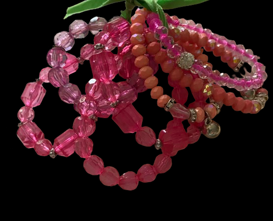 Vintage Shades of Pink, Beaded Elasticized Bracelets