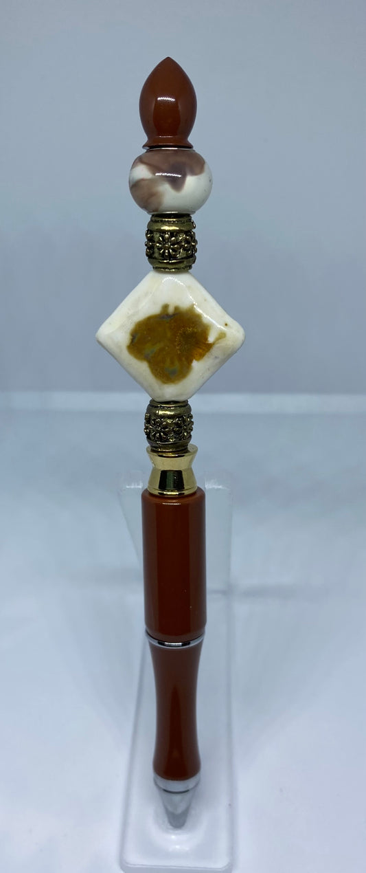 Write In Style! Brown Pen, Ivory, Brown & Brass Accents. New