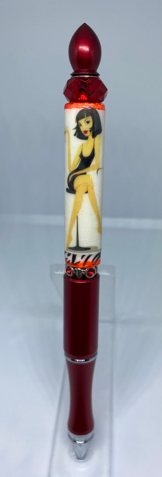 Write Like A Diva! Red Pen, “Diva” Tube Bead. New