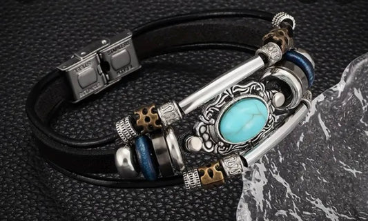 Leather, Silver W/Turquoise Accent